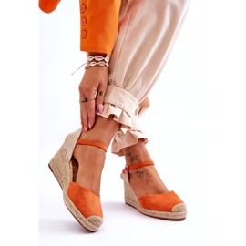 Sandales Compensées Espadrilles En Daim Orange Cammer 2