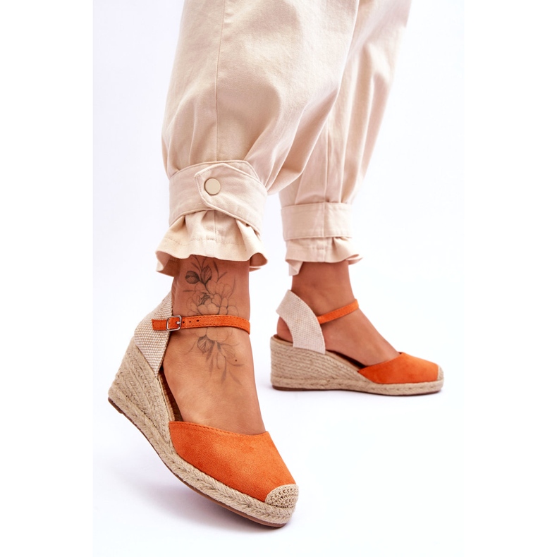 Sandales Compensées Espadrilles En Daim Orange Cammer 3