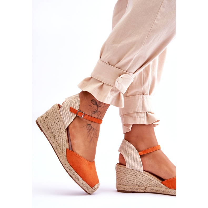 Sandales Compensées Espadrilles En Daim Orange Cammer 4
