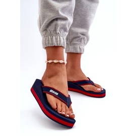 Tongs compensées pour femmes Big Star NN274A725 Bleu marine 2