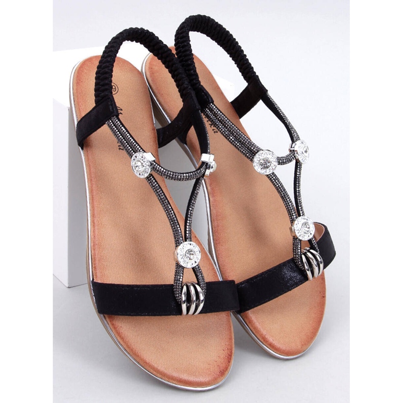 Hesna Sandales noires avec zircons le noir 1 Hesna Sandales noires avec zircons le noir 1