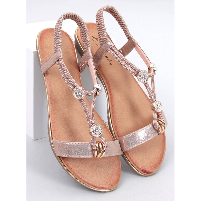 Sandales Hesna Champagne avec zircons cubiques rose 1 Sandales Hesna Champagne avec zircons cubiques rose 1