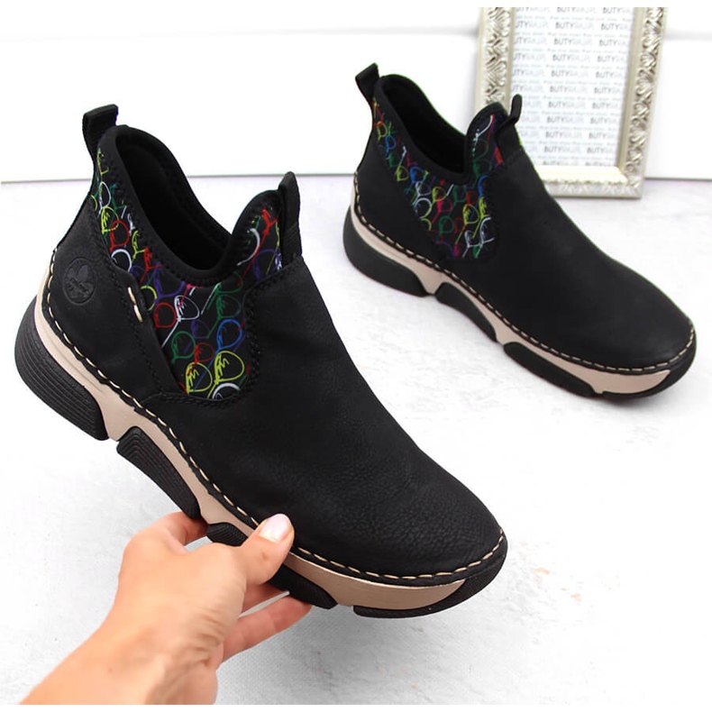 Bottines à enfiler noires confortables pour femmes Rieker 45957-00 le noir 2 Bottines à enfiler noires confortables pour femmes Rieker 45957-00 le noir 2