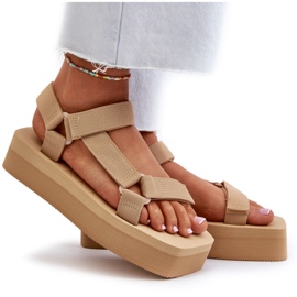 Ideal Shoes Sandales à plateforme pour femmes, beige 4