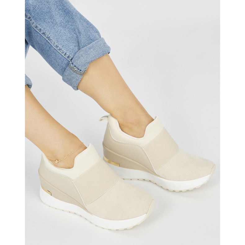 Baskets compensées femme beige clair 1