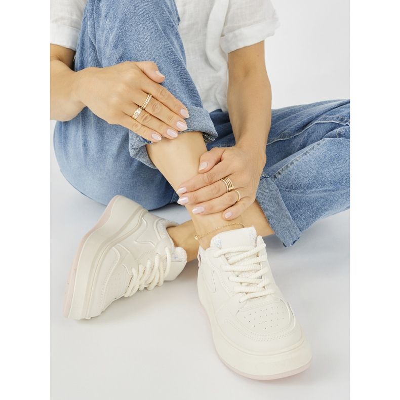 Baskets femme crème à semelle épaisse beige 2