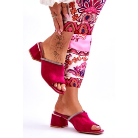S.Barski Les tongs en daim féminins avec des talons hauts S. Barski KV-612-2 Fuksja rose 2