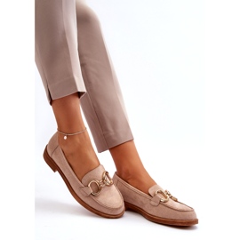 Vinceza Mocassins Femme En Daim Beige Avec Décoration Dorée 3