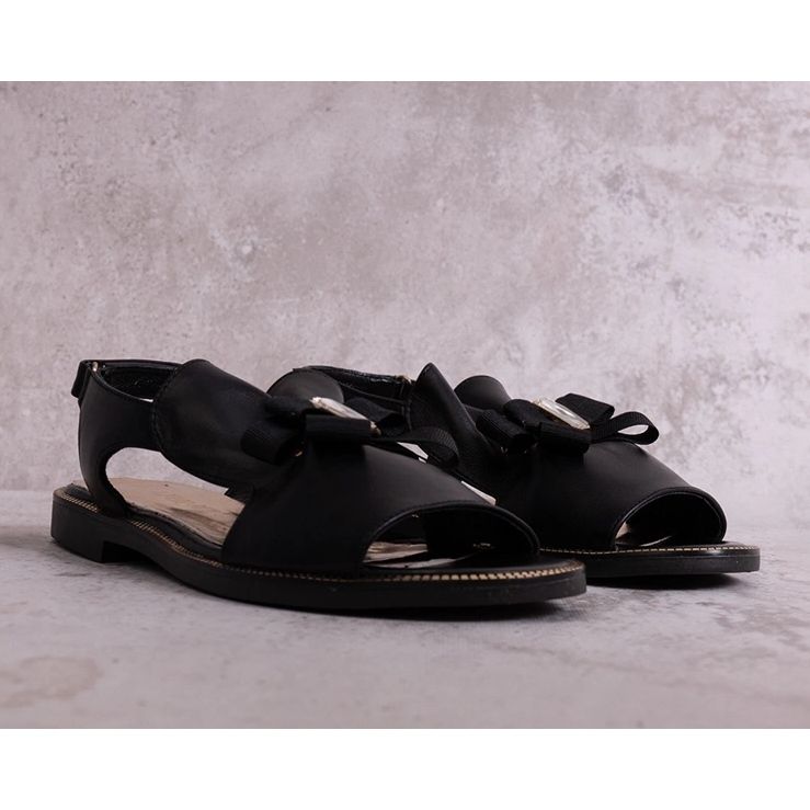 Sandales noires avec nœud et zircon KARINO 1