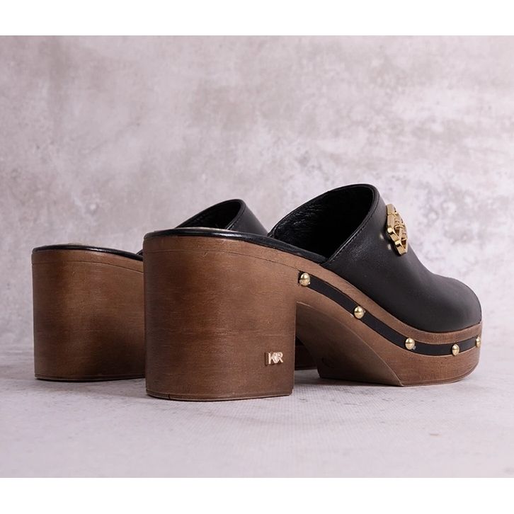 Mules à talons en cuir KARINO noires 1