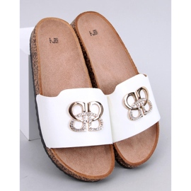 Ibanei Chaussons en liège blanc avec strass blanche 1