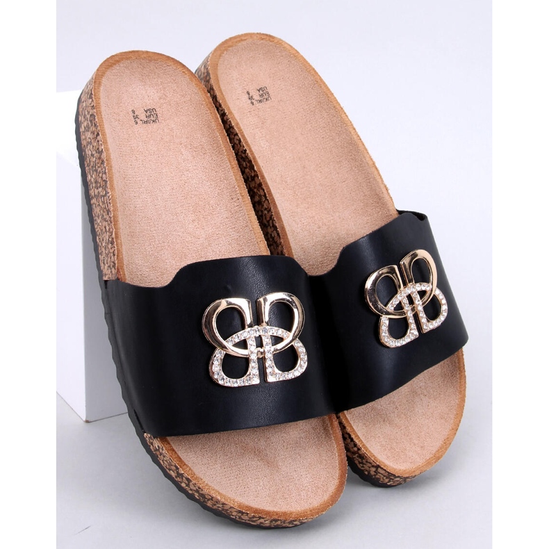 Ibanei Tongs en liège noir avec strass 1