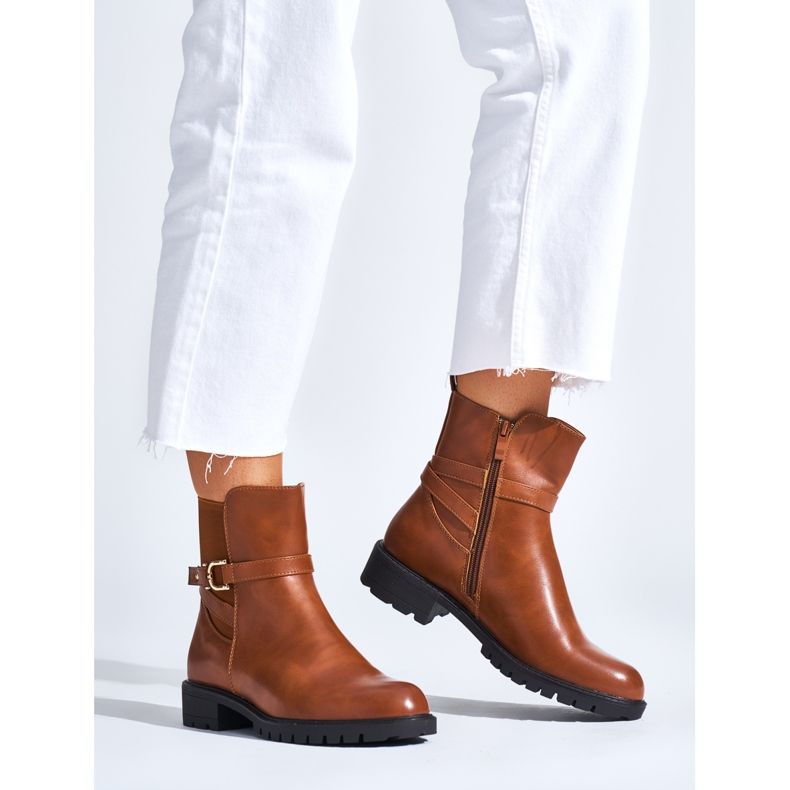 Bottines femme marron avec boucle décorative brun 1