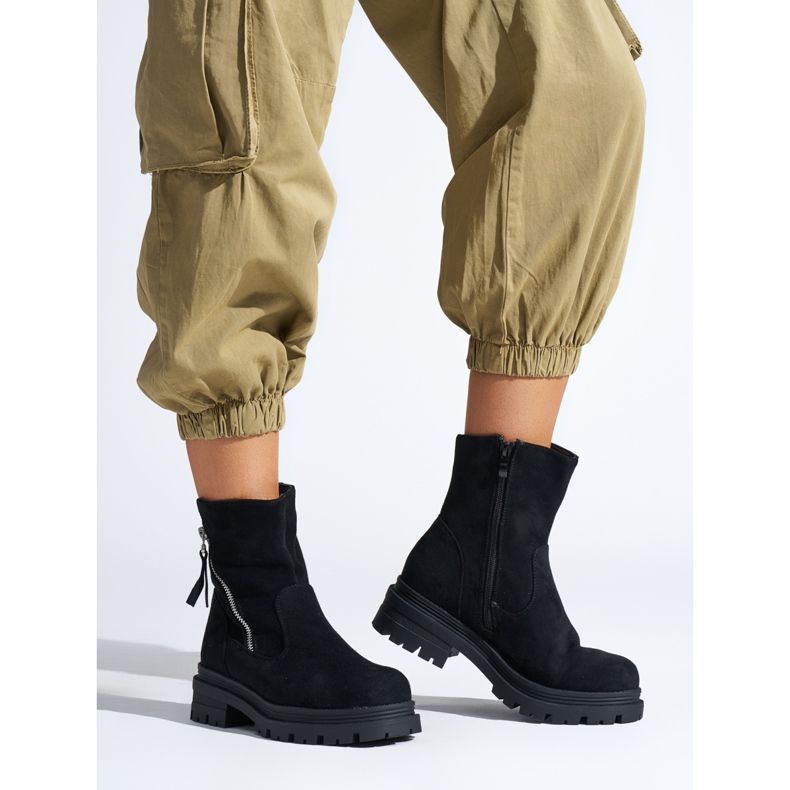 Bottines noires pour femmes avec fermeture éclair décorative 1