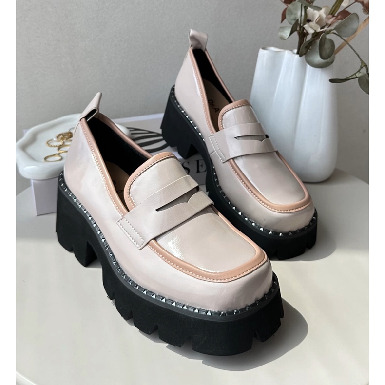 S.Barski Mocassins Femme En Cuir D&amp;A MR870-32 Beige 2