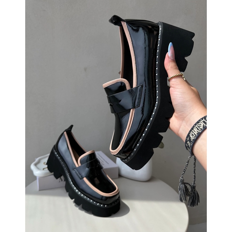 S.Barski Mocassins Femme En Cuir D&amp;A MR870-32 Noir 2