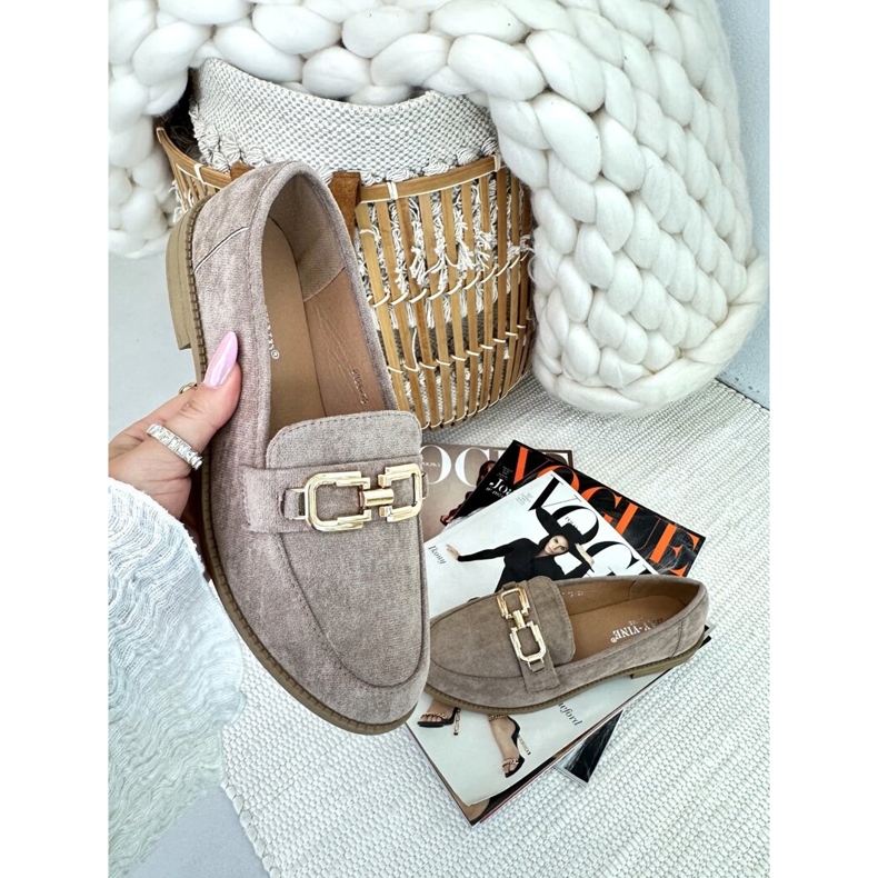 Mocassins Femme en Daim à Talon Plat, Misal Beige Foncé 1