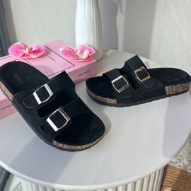 Sandales à enfiler pour femmes sur semelles en liège Noir Cortina le noir 1