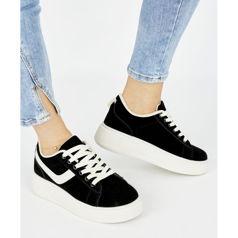 Chaussures plateforme femme en daim noir 2