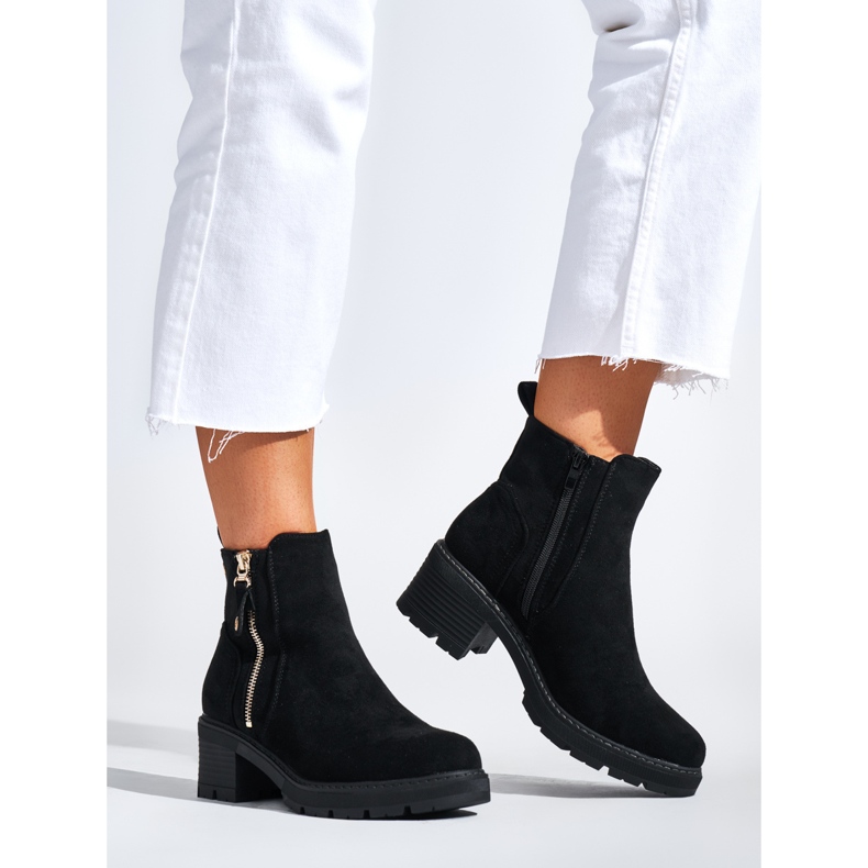 Bottines noires pour femmes avec fermeture éclair décorative 1