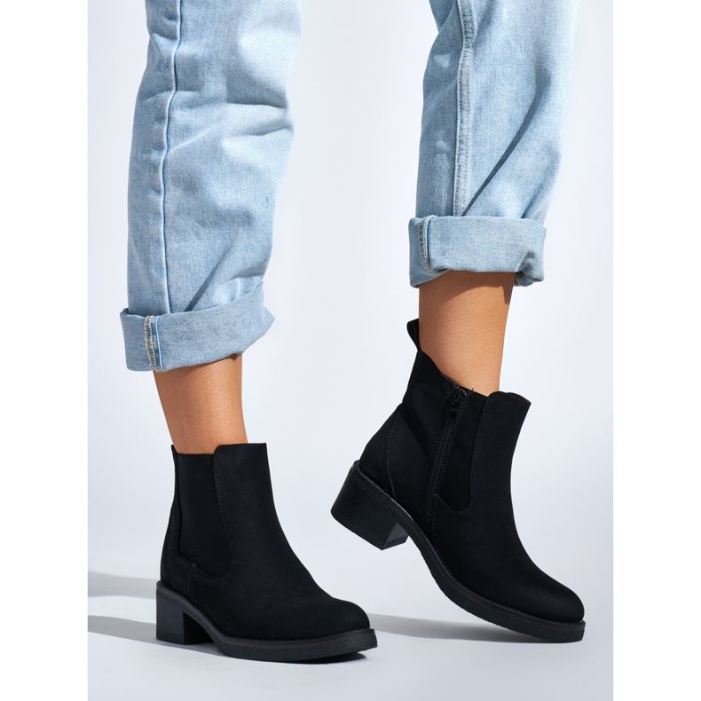 Bottines noires à talons bas pour femme le noir 1 Bottines noires à talons bas pour femme le noir 1