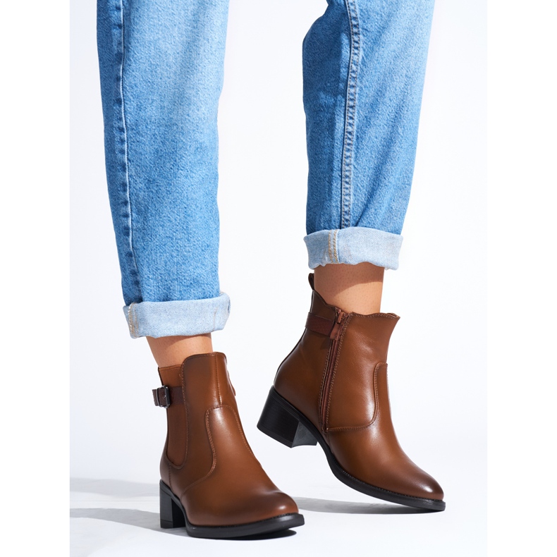 Bottines à talons bas pour femme marron brun 1