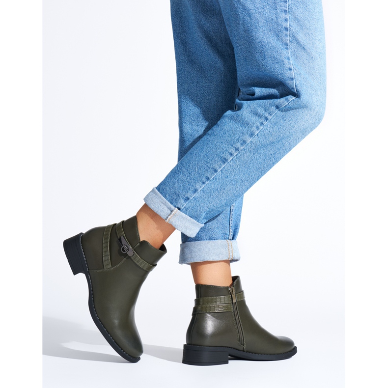 Bottines à talons bas pour femme vert foncé 2