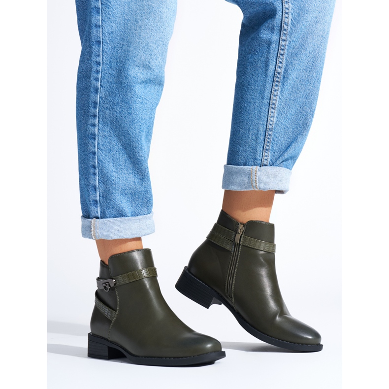 Bottines à talons bas pour femme vert foncé 1