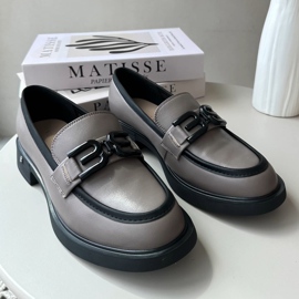 Vinceza Mocassins élégants en cuir pour femmes, Triana beige foncé gris 1