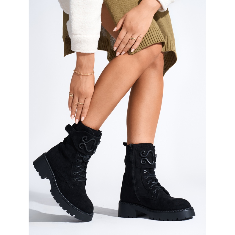 Bottines workwear femme en daim noir le noir 2