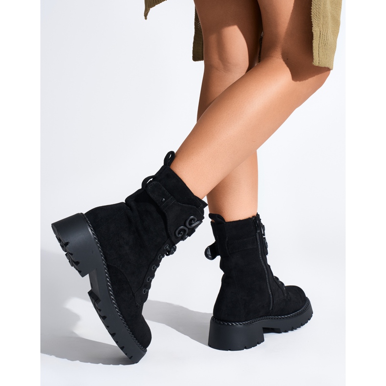 Bottines workwear femme en daim noir le noir 1