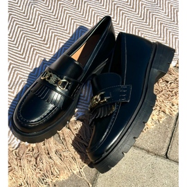 PH2 Mocassins Pour Femme En Cuir Écologique Avec Décoration Dorée, Noir Zanita 1