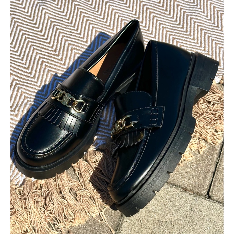 PH2 Mocassins Pour Femme En Cuir Écologique Avec Décoration Dorée, Noir Zanita 1