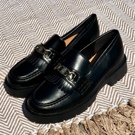 PH2 Mocassins Pour Femme En Cuir Écologique Avec Décoration Dorée, Noir Zanita 2