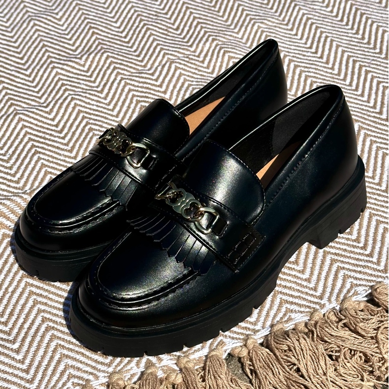 PH2 Mocassins Pour Femme En Cuir Écologique Avec Décoration Dorée, Noir Zanita 2