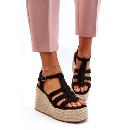 Sandales féminines Espadrilles pour coin avec une tresse noire le noir 1 Sandales féminines Espadrilles pour coin avec une tresse noire le noir 1