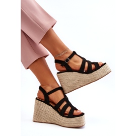 Sandales féminines Espadrilles pour coin avec une tresse noire le noir 4