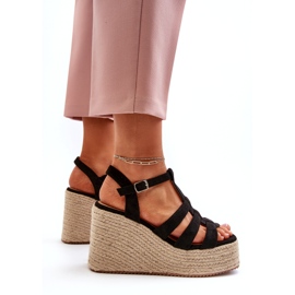 Sandales féminines Espadrilles pour coin avec une tresse noire le noir 3