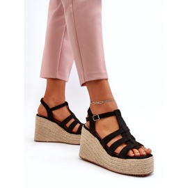 Sandales féminines Espadrilles pour coin avec une tresse noire 2