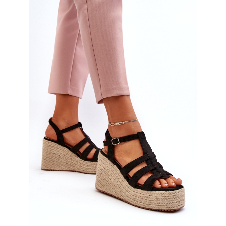 Sandales féminines Espadrilles pour coin avec une tresse noire 2