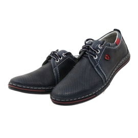Polbut Chaussures homme en cuir 343P, perforations, bleu marine 2