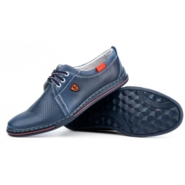 Polbut Chaussures homme en cuir 343P, perforations, bleu marine 1