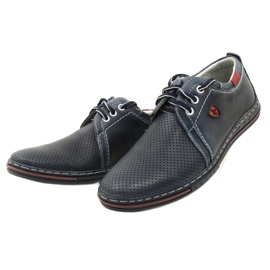 Polbut Chaussures homme en cuir 343P, perforations, bleu marine 5