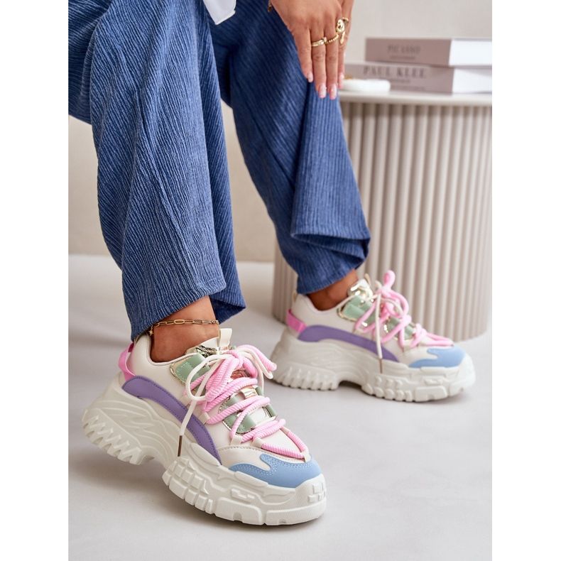 Baskets pour femmes à semelle épaisse multicolore Nevela beige 1