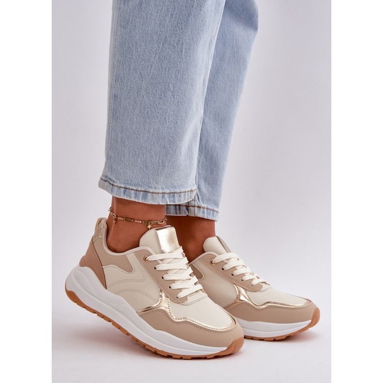 Baskets à plateforme pour femmes en cuir écologique, beige Issatta 1