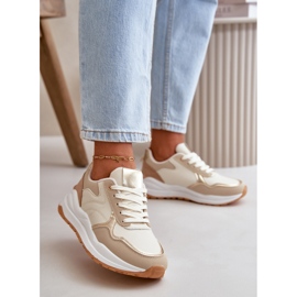 Baskets à plateforme pour femmes en cuir écologique, beige Issatta 2