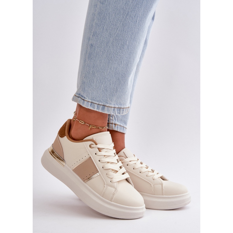 Baskets à plateforme à la mode pour femmes en cuir écologique, marron Nevisase beige 2
