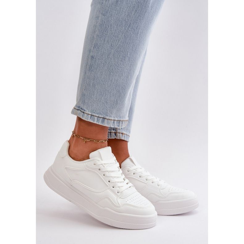 Baskets classiques pour femmes en cuir écologique, blanc Meriora 1