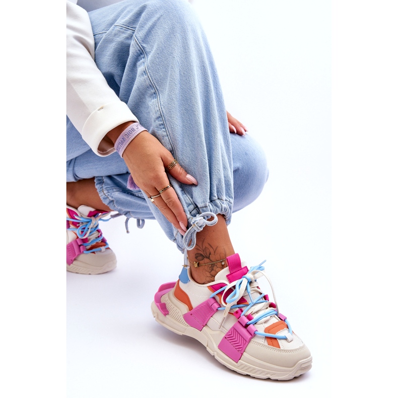 Seastar Chaussures de sport à lacets à la mode pour femmes, beiges et roses 2 Seastar Chaussures de sport à lacets à la mode pour femmes, beiges et roses 2