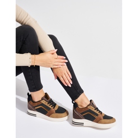 Baskets femme marron et noires à talon compensé caché brun 3